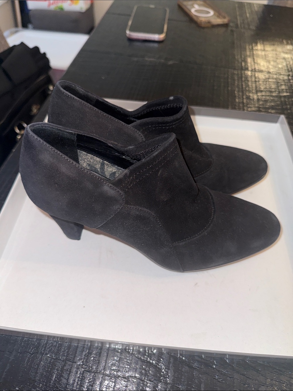 Black Suede Women's Ankle Booties - Classic Low Heel made in Italy